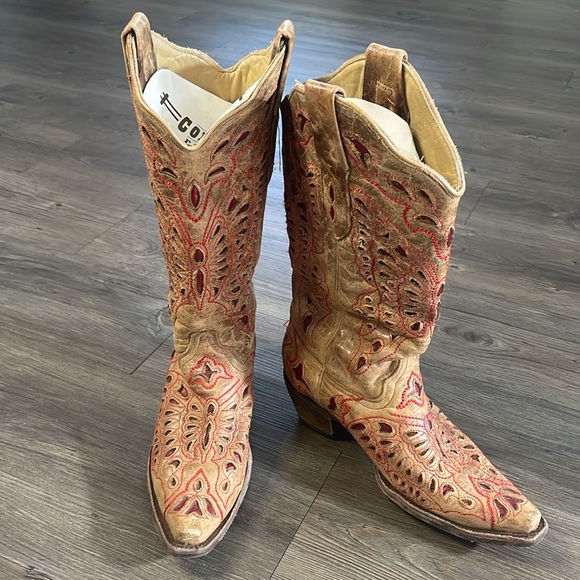 Corral - Vintage Western Boots - Tan/Red - 6 1/2M - Picture 5 of 14
